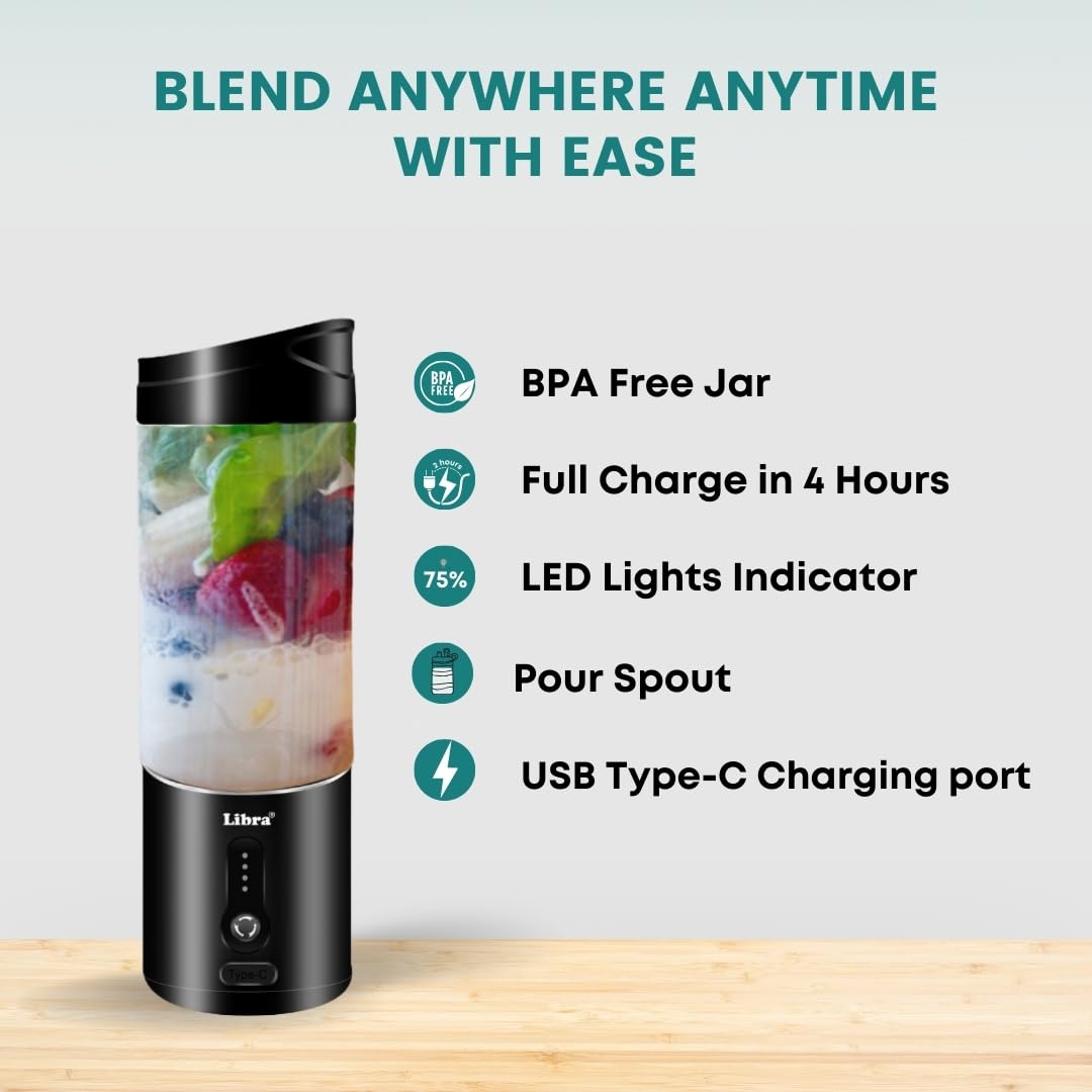 Libra 530ML Portable Blender With 4000mAh Battery - Black