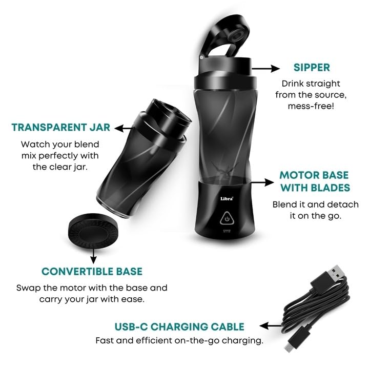 Libra 700ML Portable Blender With 6000mAh Battery - Black