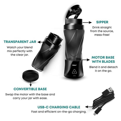 Libra 700ML Portable Blender With 6000mAh Battery - Black
