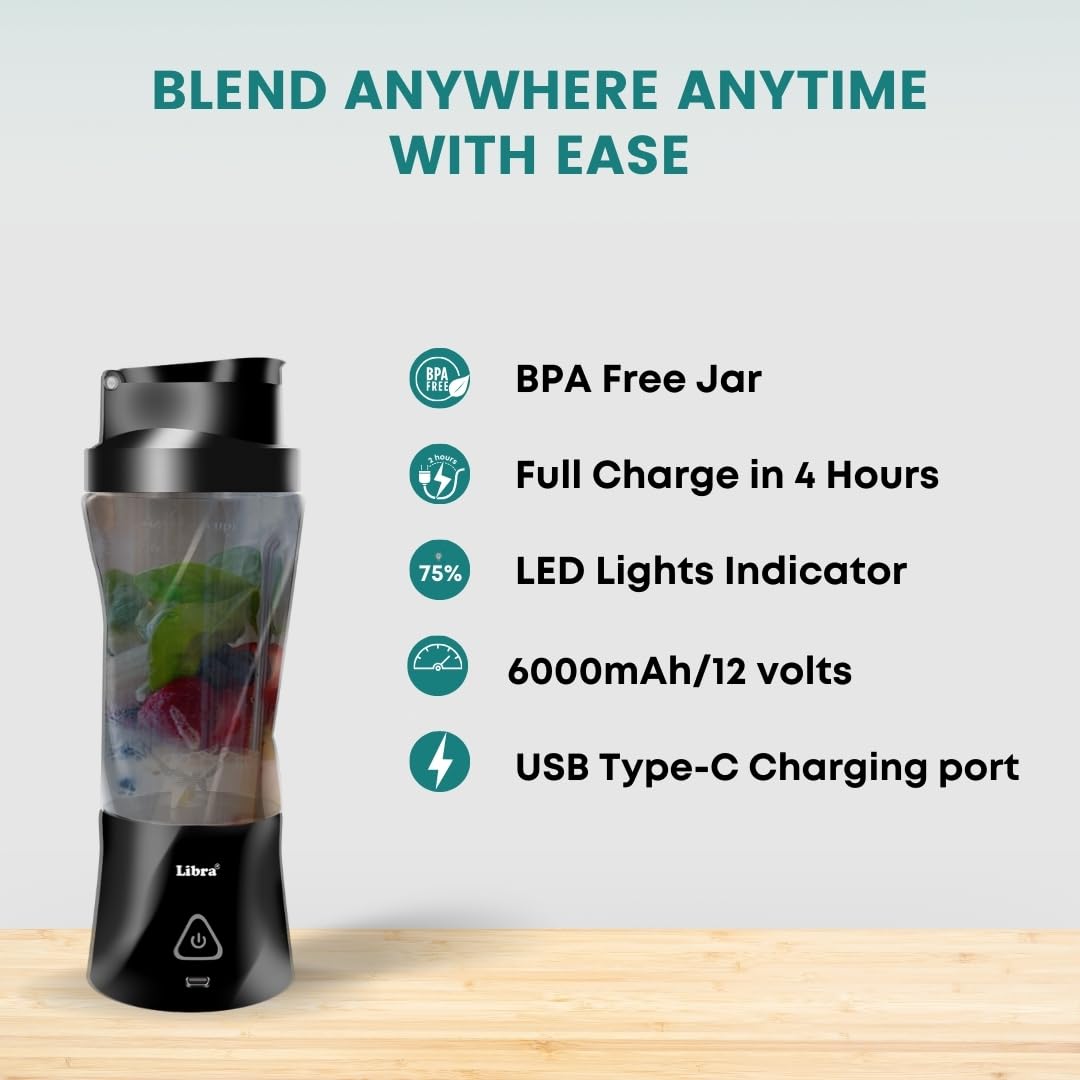 Libra 700ML Portable Blender With 6000mAh Battery - Black