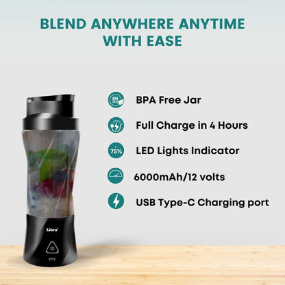 Libra 700ML Portable Blender With 6000mAh Battery - Black