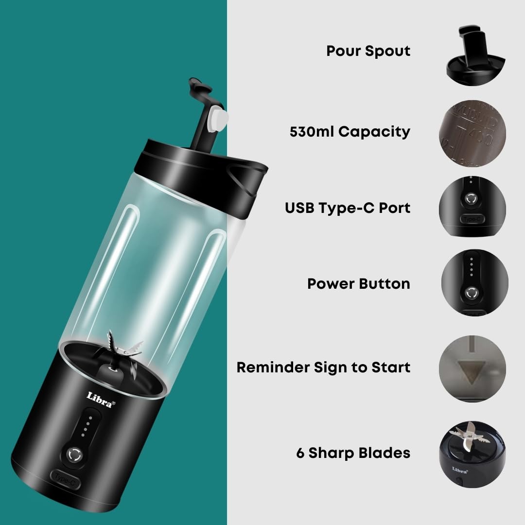 Libra 530ML Portable Blender With 4000mAh Battery - Black