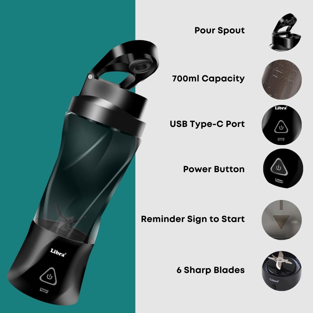 Libra 700ML Portable Blender With 6000mAh Battery - Black