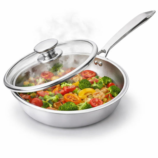 Libra Triply Stainless Steel Fry Pan 10 Inch with Lid | Induction Compatible, PFOA-Free, Heavy Duty Cooking Pan