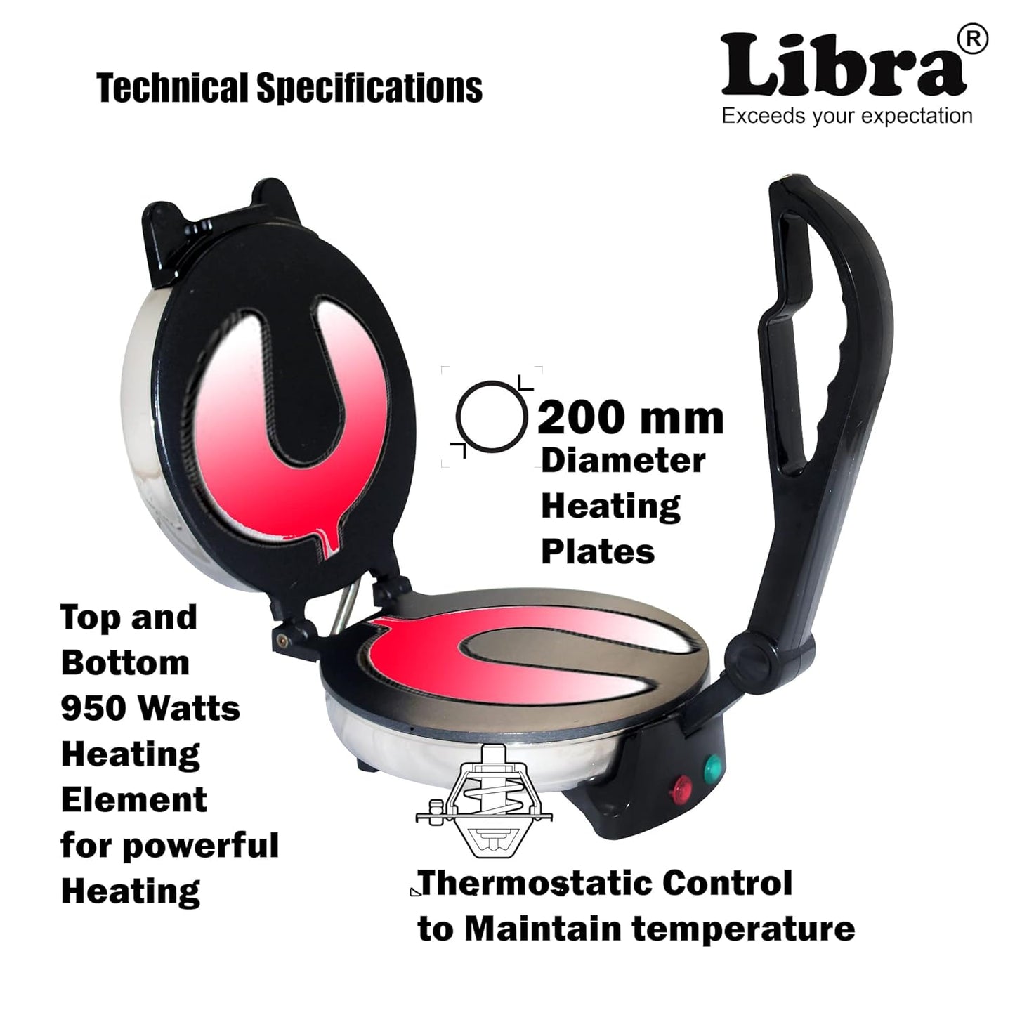 Libra 900 Watts Roti Maker With Non-stick Plates