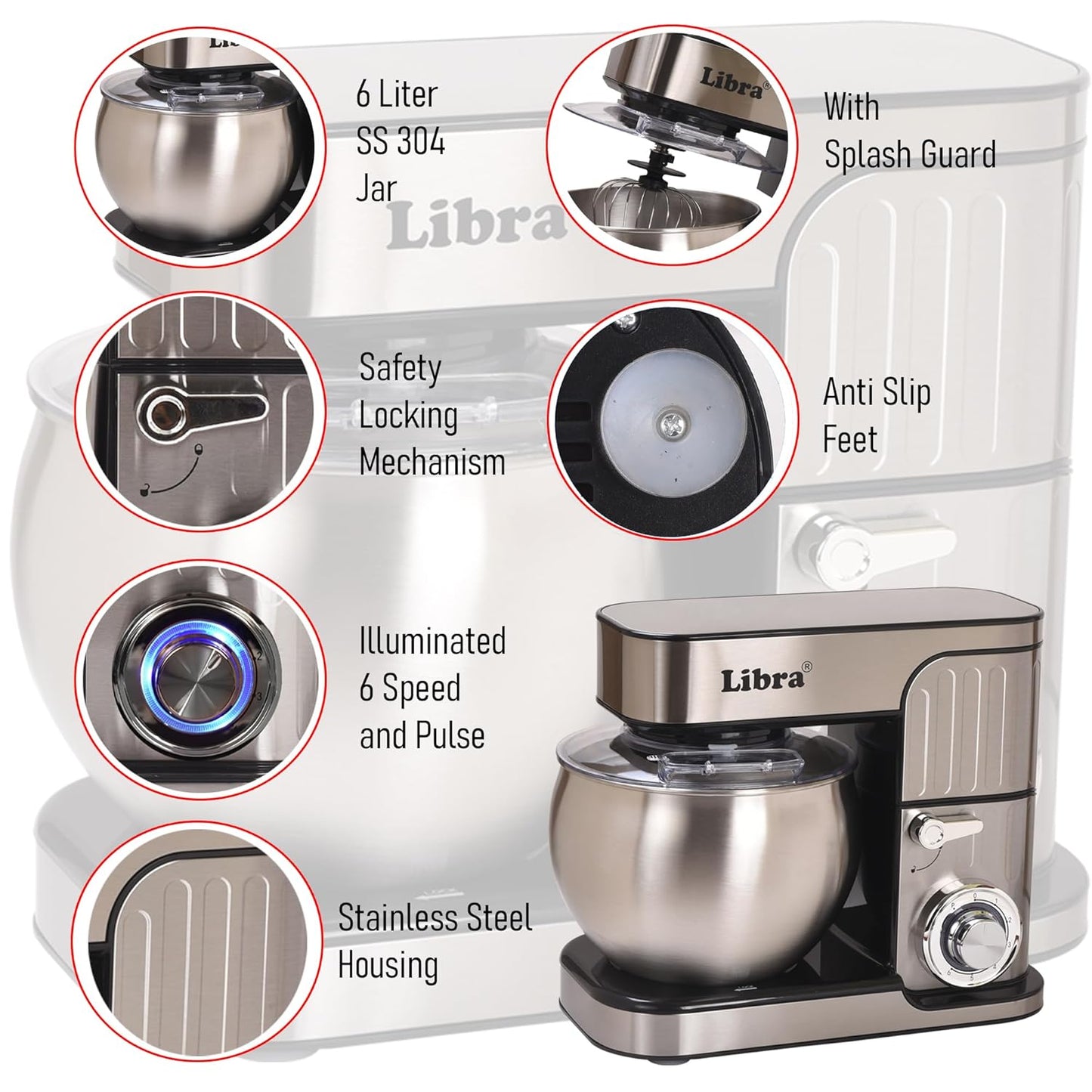 Libra 6 Liter Stainless Steel Stand Mixer