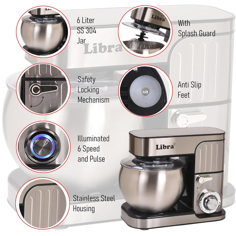 Libra 6L Stainless Steel Stand Mixer