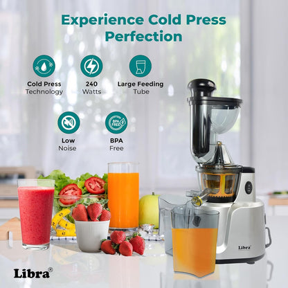 Libra Cold Press Juicer for Home, Whole Slow Cold Pressed Fruit Juicer