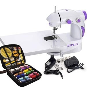 CHILLAXPLUS Electric  Mini Sewing Machine with Foot Pedal , Table & 82 pcs kit| White & Purple