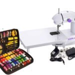 CHILLAXPLUS Electric  Mini Sewing Machine with Foot Pedal , Table & 172 pcs kit| White & Purple